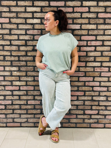 Capped Sleeve Mineral Wash Tee - Sage Green