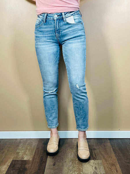 Mid Rise Slim Straight Jeans - Medium Wash
