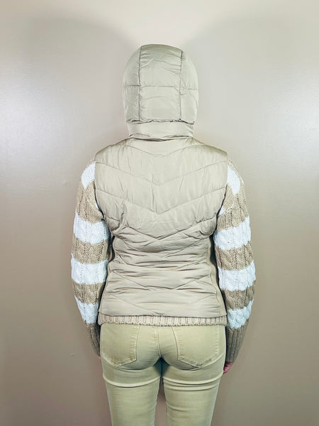 Hooded Puffer Vest - Taupe