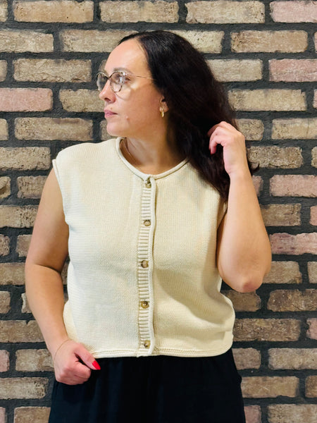 Button Down Cardigan Vest - Oatmeal