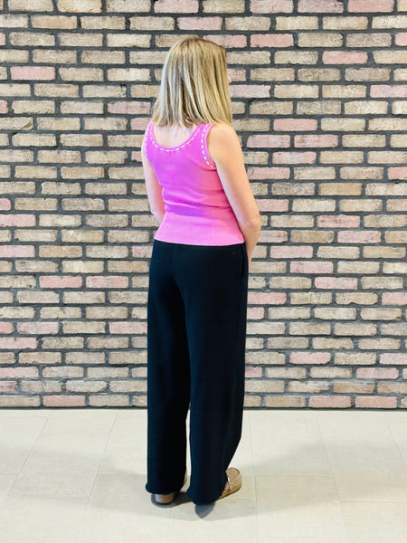 Front Tie Knit Tank Top - Pink