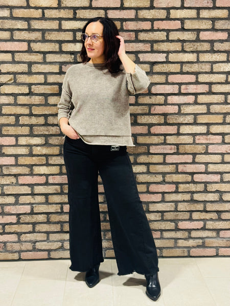 Tummy Control Palazzo Jeans - Black