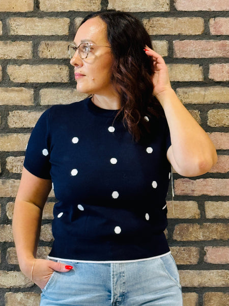 Polka Dot Shell Pullover - Navy