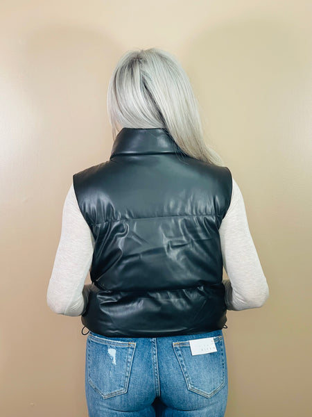 PU Faux Leather Padded Vest - Black