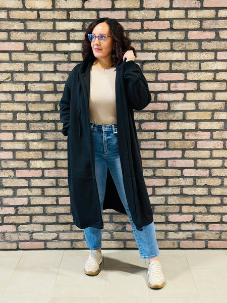 Fleece Hooded Coat - Black