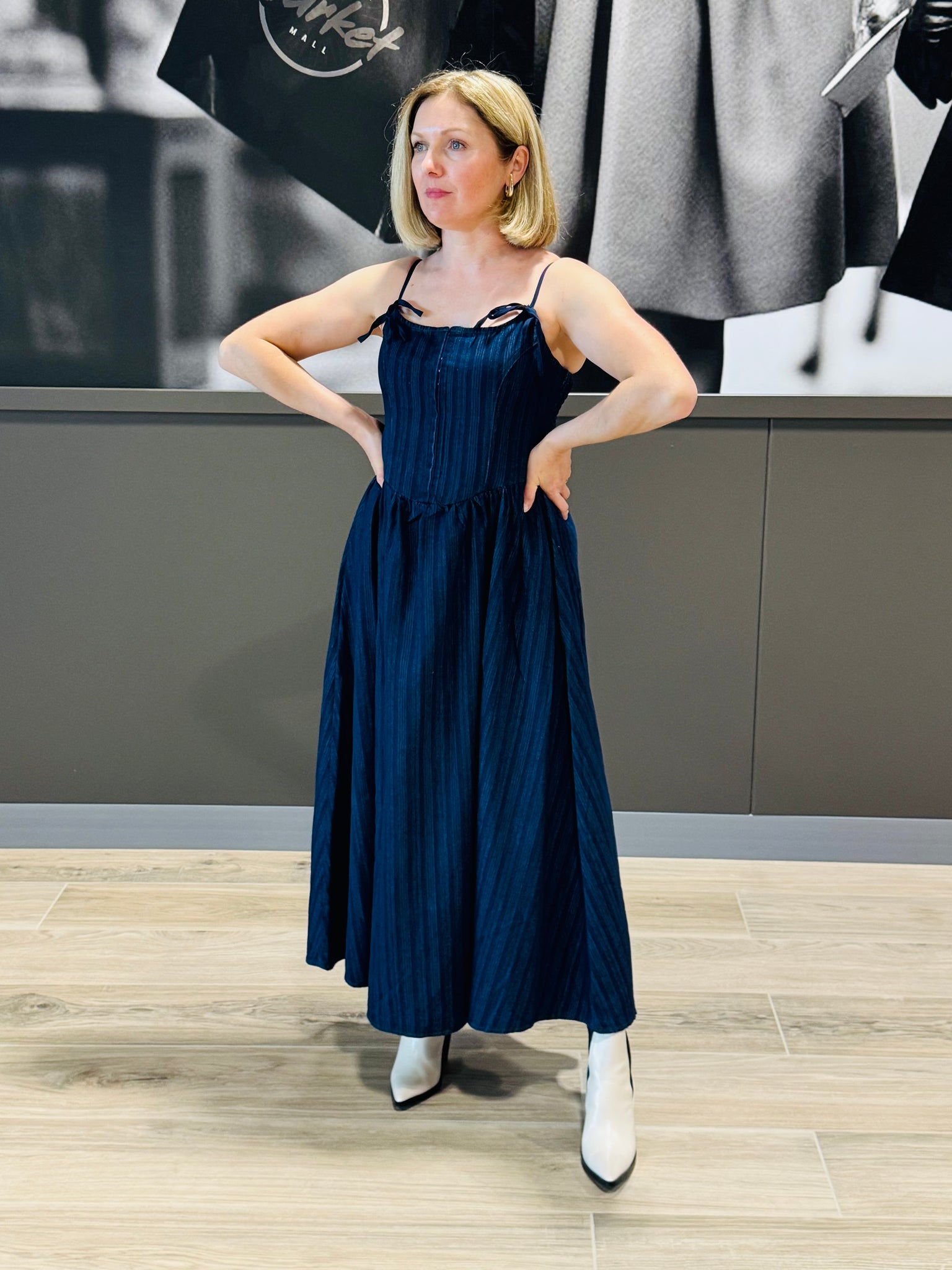 Corset Denim Dress - Dark Wash