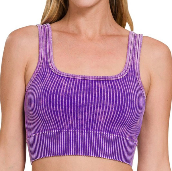 2 Way Neckline Ribbed Tank Top - Purple