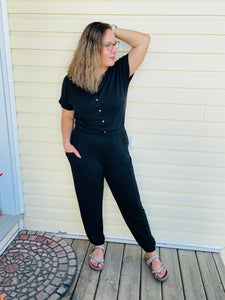 Button-Up Jumpsuit - Black