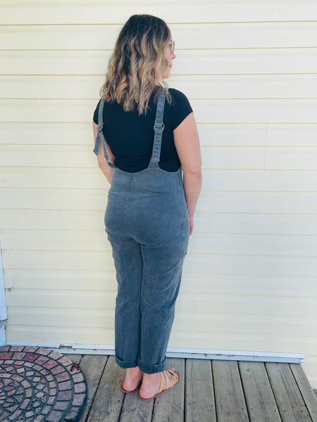 Oversized Casual Overalls - Ash Black