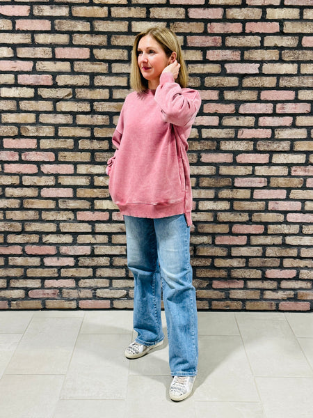 Acid Wash Fleece Pullover - Winter Rose