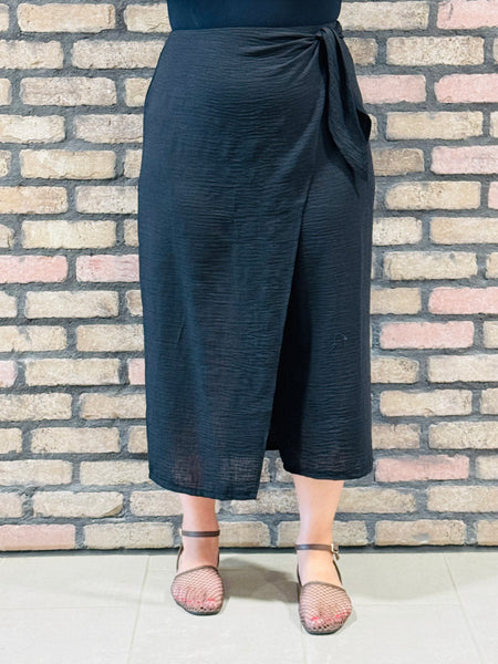 Crinkle Woven Wrap Skirt - Black