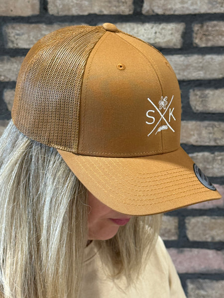 SK Embroidered Retro Trucker Cap - Khaki