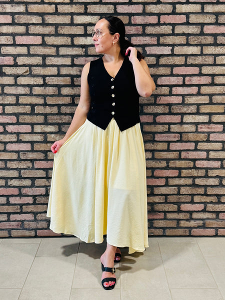 Gold Buttons Cardigan Vest - Black