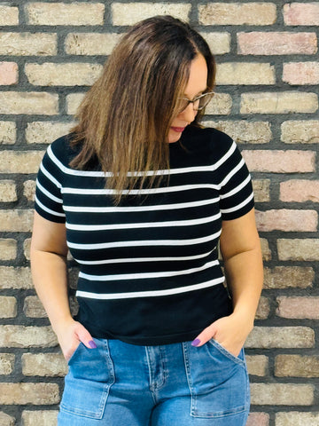 Striped Soft Knit Sweater - Black/White