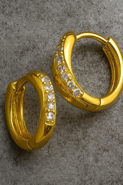 Water Proof Huggie Hoop earrings - Gold with cubic zirconia