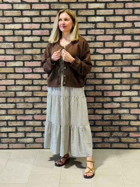 Exposed Seam Button Down Cardigan - Brown