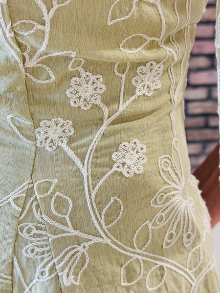 Floral Embroidery Tie Strap Romper - Light Sage