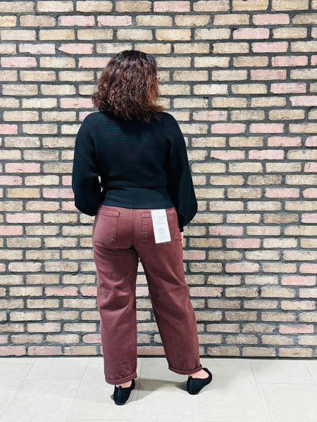 Ankle Cuffed Barrel Jeans - Choco Brown