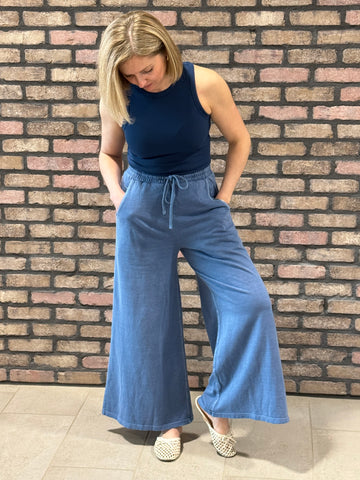 French Terry Pants - Dusty Blue