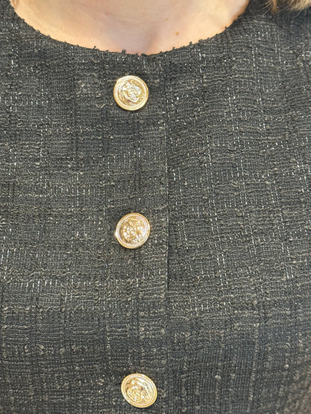 Cap Sleeves Tweed Jacket/Top - Black