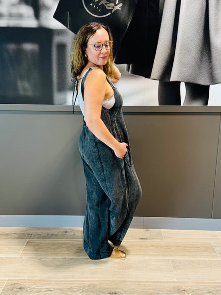 Double Gauze Overalls - Ash Black