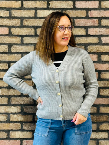 Button Down Ribbed Cardigan - H Grey