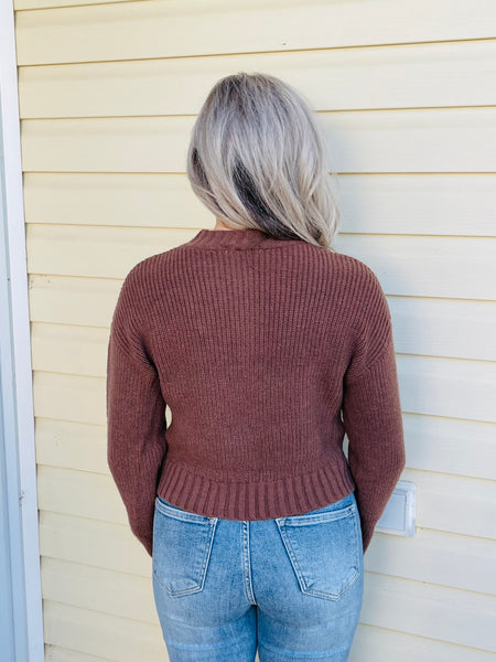 Half Zip Collared Sweater - Brown
