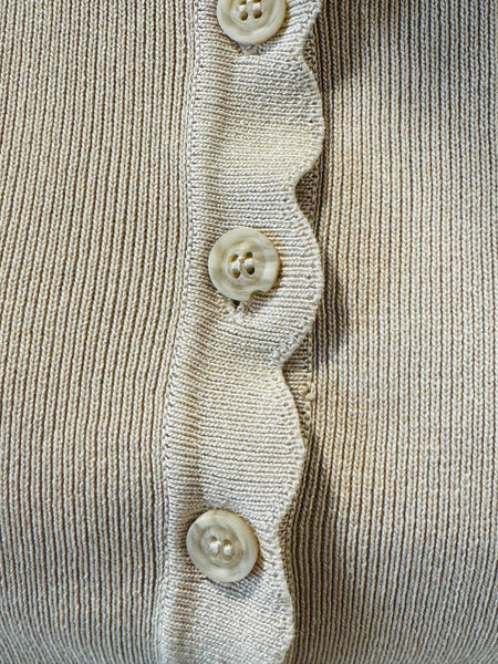 Scalloped Button Down Cardigan - Khaki