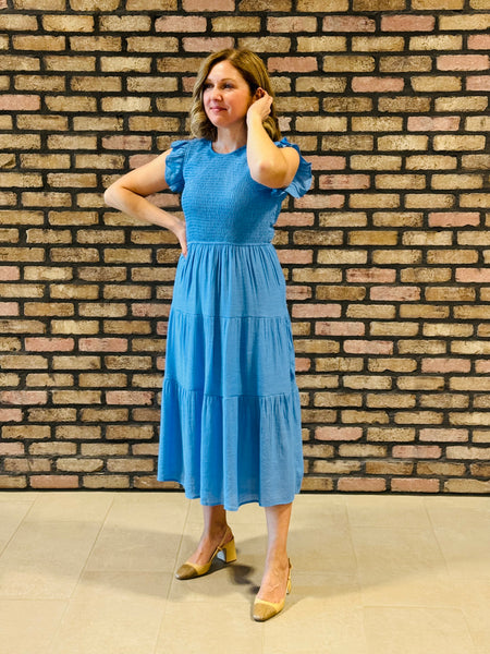 Smocked Tiered Dress - Cornflower Blue