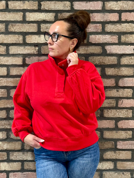 Fleece Half Snap Sweatshirt - Ruby