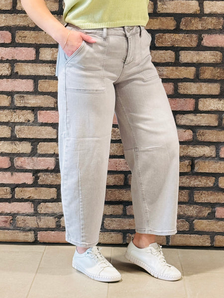 Slouchy Cropped Barrel Jeans - LT Grey