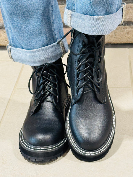 Lace-up Combat Boots - Black