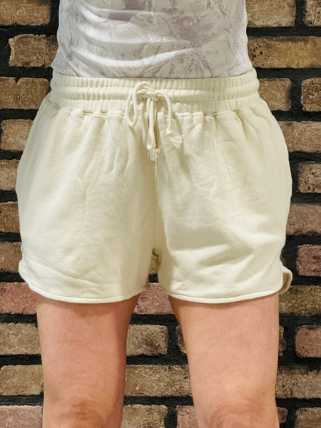 Acid Washed Elastic Waist Shorts - Alpaca