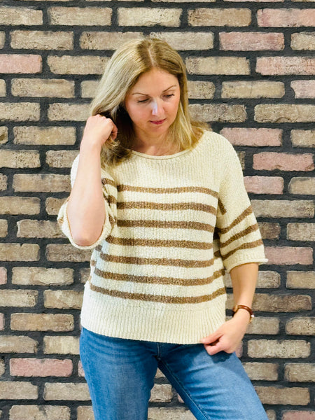 Textured Knit Half Sleeve Sweater - Mocha