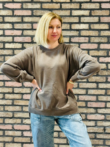 Pigment Dye Fleece Pullover - Brown