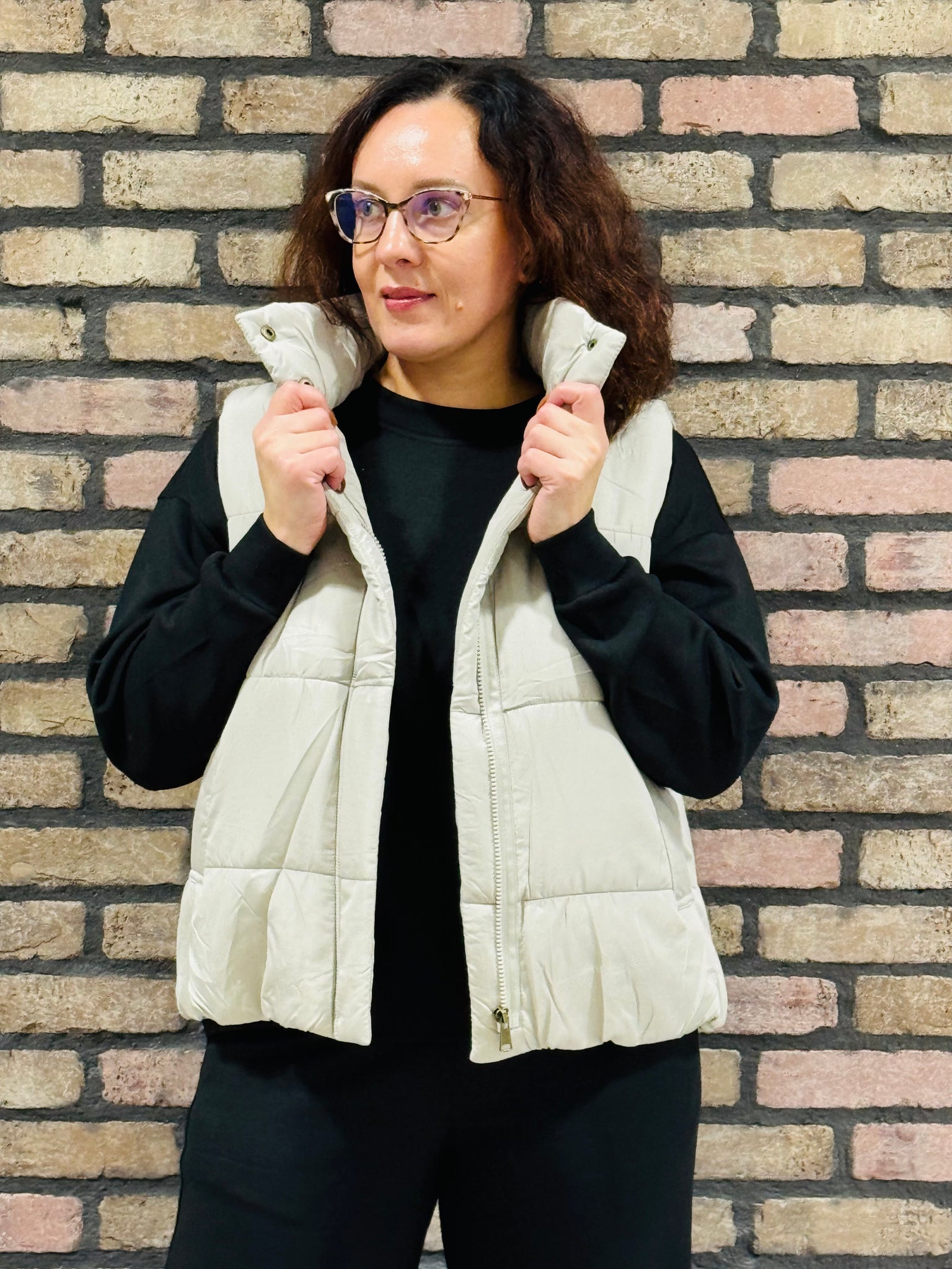 Zip-Up Puffer Vest - Cement