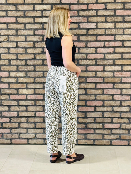 Slouchy Leopard Barrel Jeans - Cream