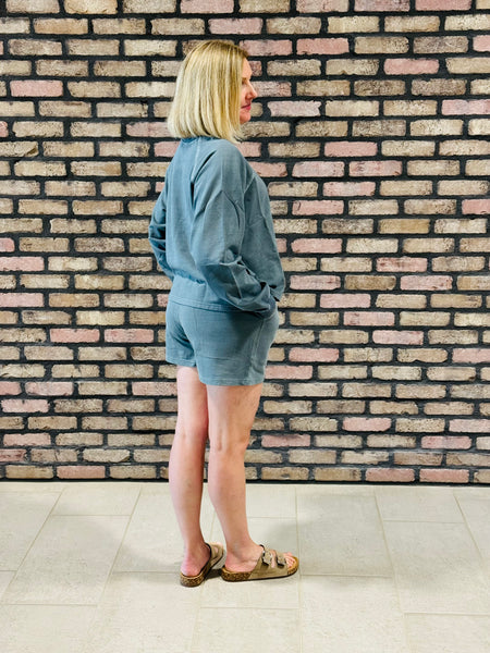 French Terry Pullover and Shorts Set - Ash Jade