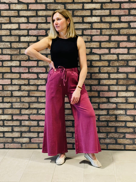 French Terry Pants - Cabernet