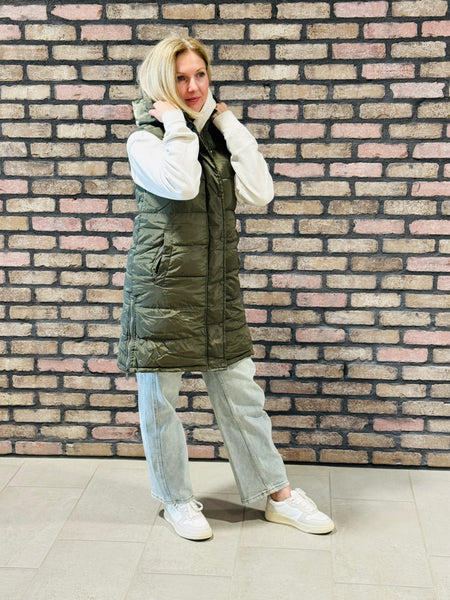 Long Puffer Vest - Olive