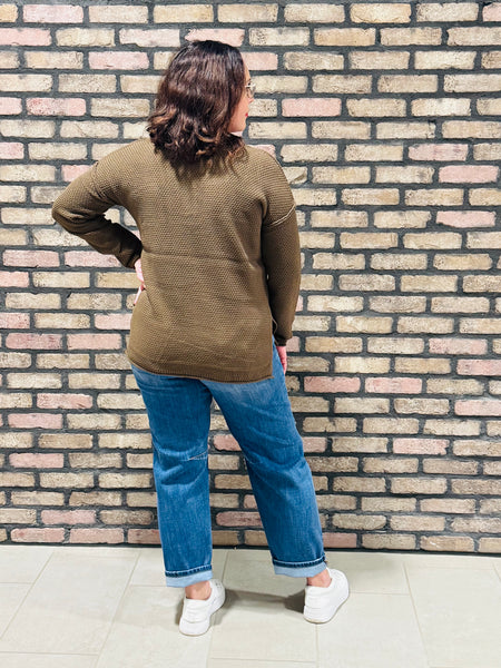 4 Buttons Henley Sweater - Brown