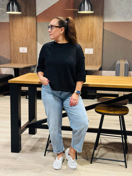 Double Knit 3/4 Sleeve Top - Black