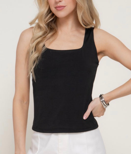 Square Neck Double Layer Top - Black
