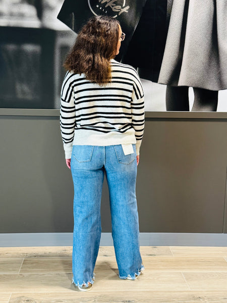 Striped Front Seam Sweater - Cream