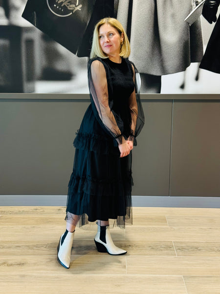 Mesh Tiered Dress - Black