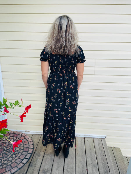 Smocked Top Maxi Dress - Black