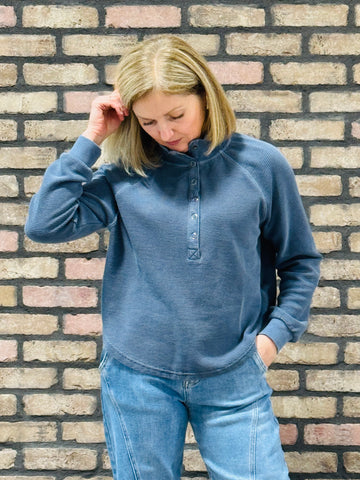Henley Half Snap Top - Denim