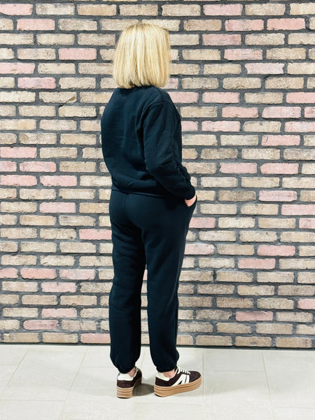 Elastic Waistband Sweatpants - Black
