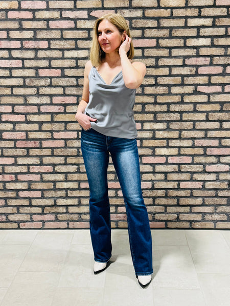 Textured Satin Cami Top - Silver