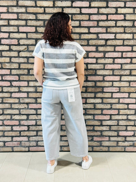Striped Collared Pullover - H Grey